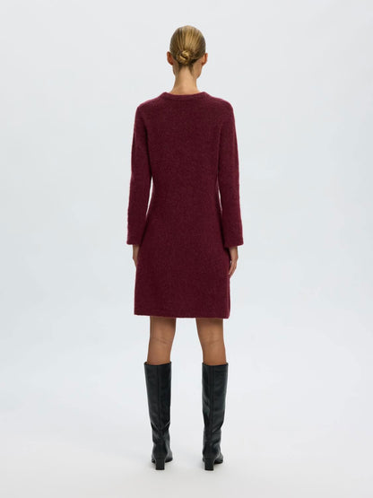 Slwlulu Brushed O-Neck Ls Dress Noos Burgunder