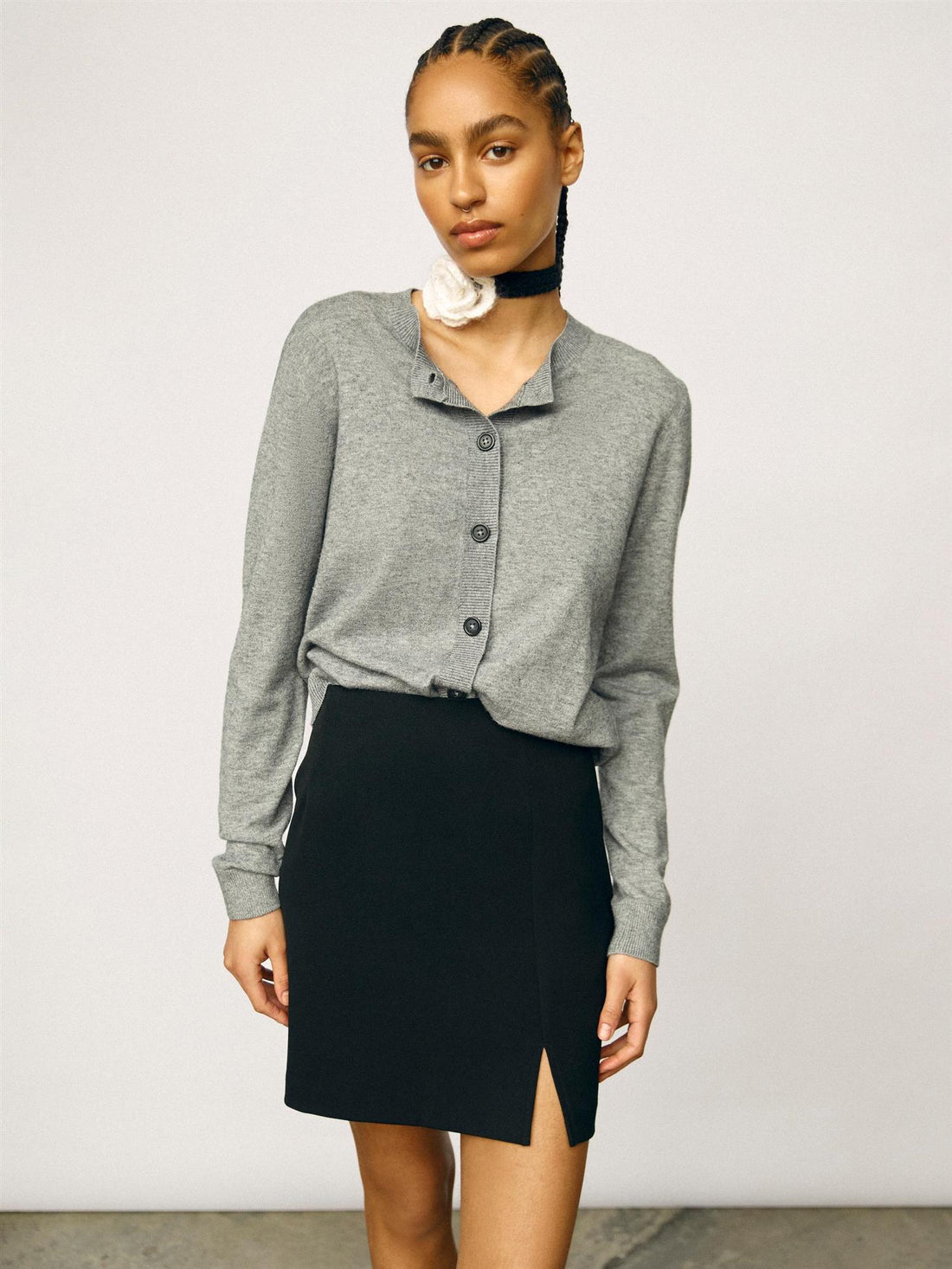 OBJTHESS L/S SHORT CARDIGAN Grå