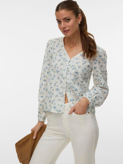 Vmaya Sofia Ls V-Neck Top Wvn Hvit
