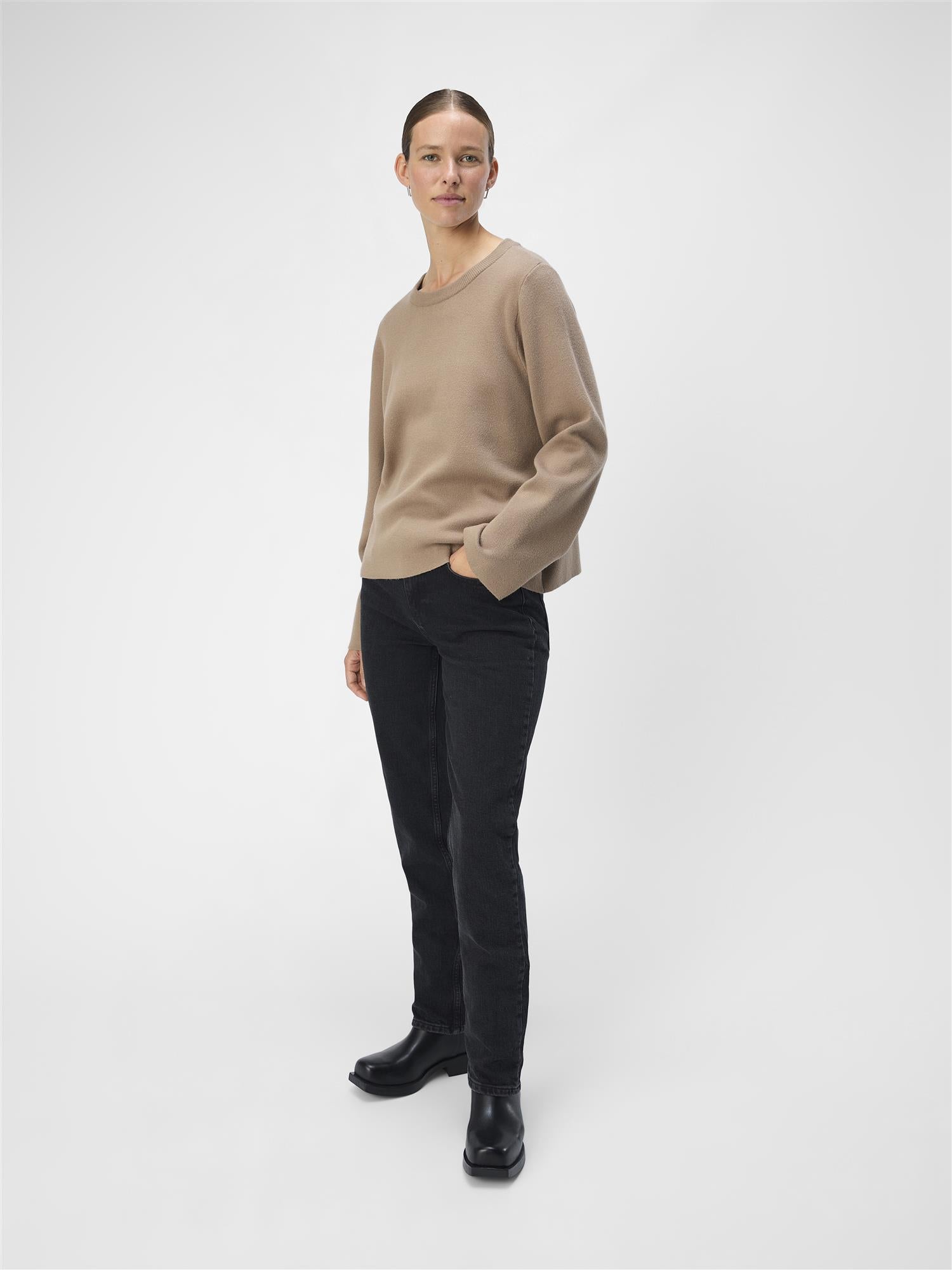 OBJREYNARD SQUARE SLEEVE O-NECK NOOS Humus