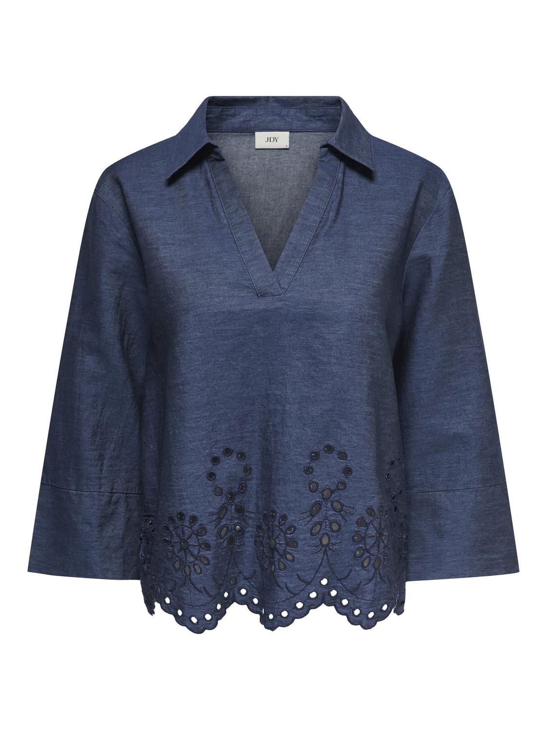 Jdybille L/s Chambray Embroidery Top Wvn Blå