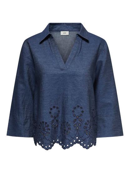 Jdybille L/s Chambray Embroidery Top Wvn Blå