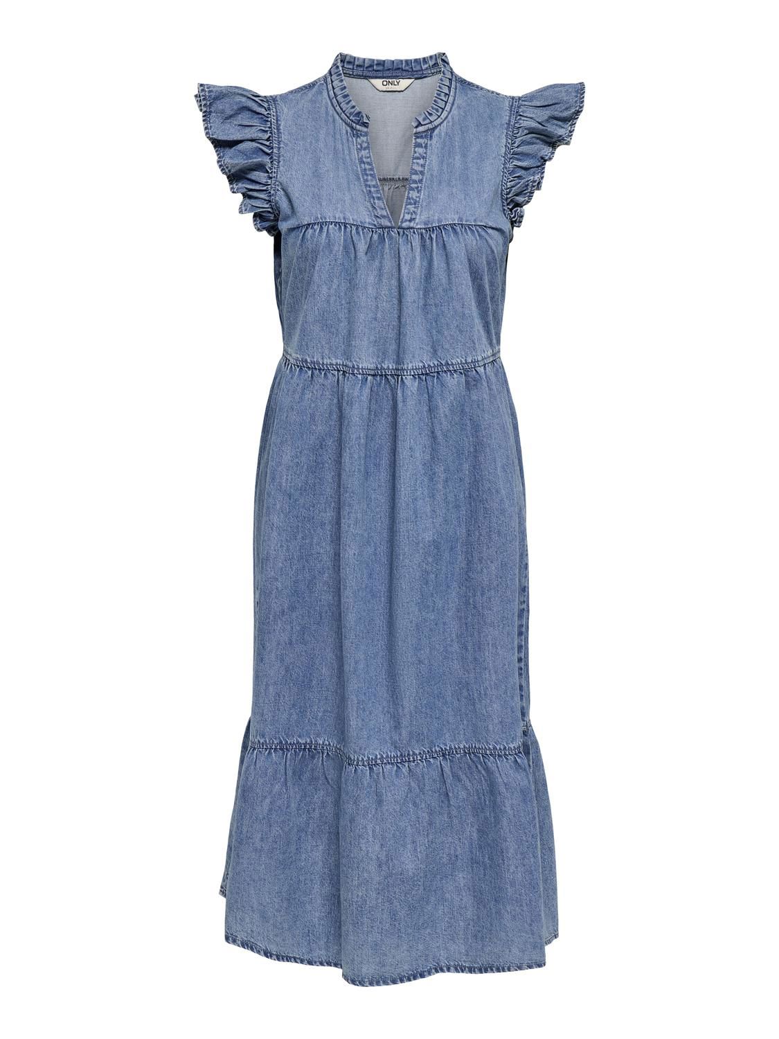 Onlshania S/l Frill Midi Dnm Dress Akm Blå