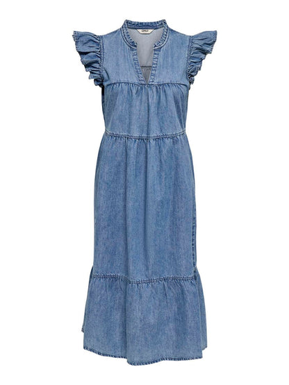 Onlshania S/l Frill Midi Dnm Dress Akm Blå