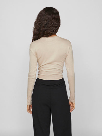 VIALEXIA O-NECK L/S TOP - NOOS Beige