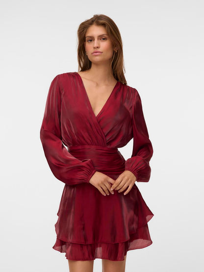 Vmpolly Ls Short Dress Wvn Exp Burgunder