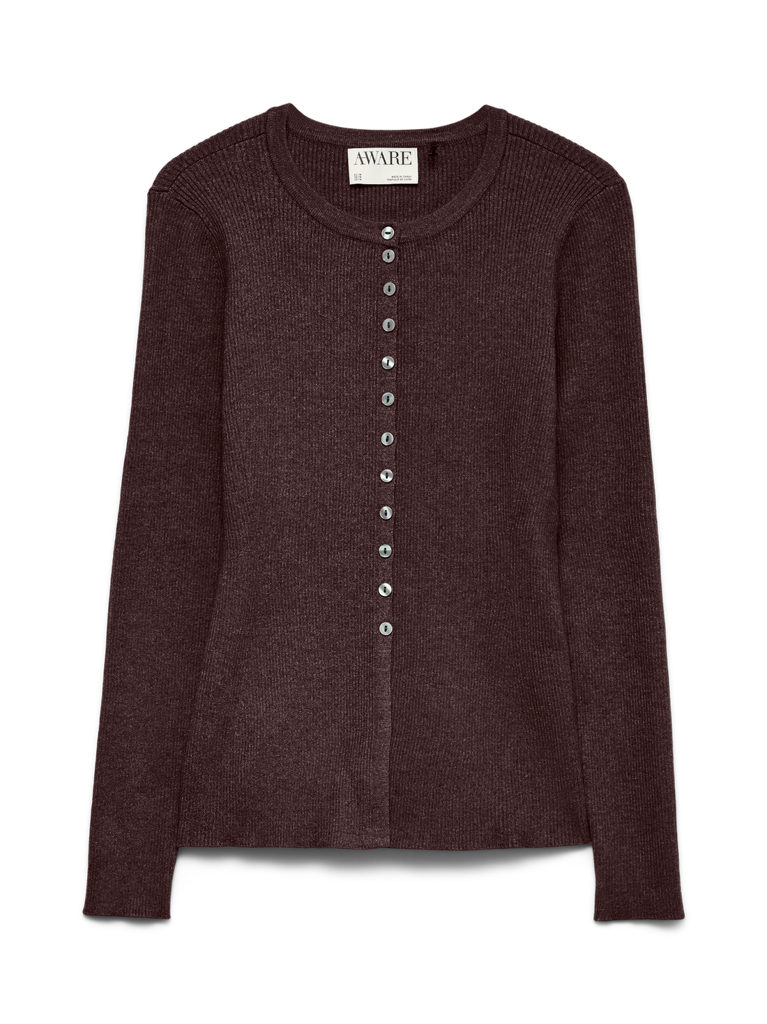 Awukino Ls O-Neck Knit Cardigan Mørkerød