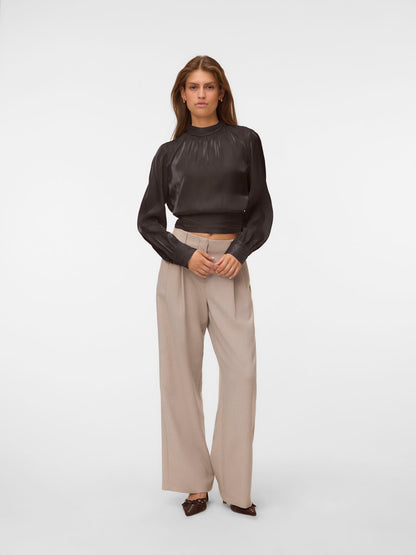 Vmpolly Ls High Neck Top Wvn Brun