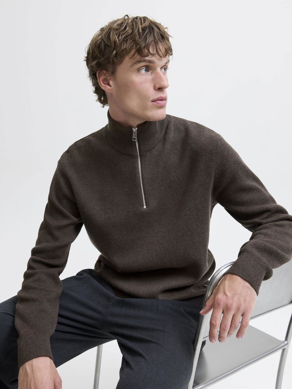 Jprmilano Stitch Knit Half Zip Sn Brun