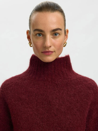 Slwgabriella Ls Knit High Neck Noos Burgunder