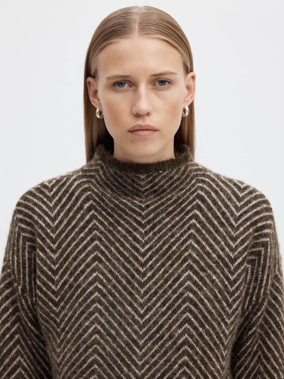 Slwlulu Ls Herringbone Knit High Neck Brun