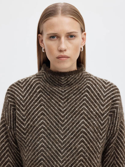 Slwlulu Ls Herringbone Knit High Neck Brun