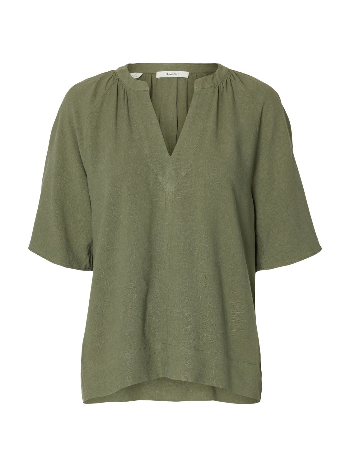 Slwviva 2/4 V-Neck Linen Blend Top Noos Grønn