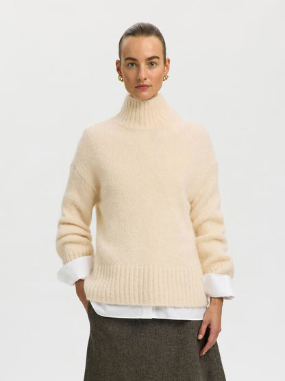Slwgabriella Ls Knit High Neck Noos Hvit