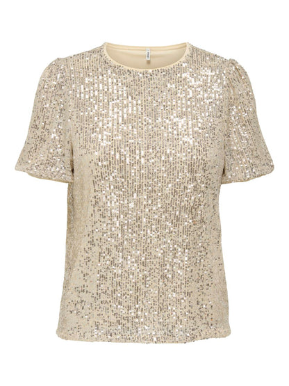 Onlana S/s Loose Sequins Top Jrs Lysegrå