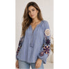 BOHEME SHIRT W/EMBRODERY & STRIPES Blå