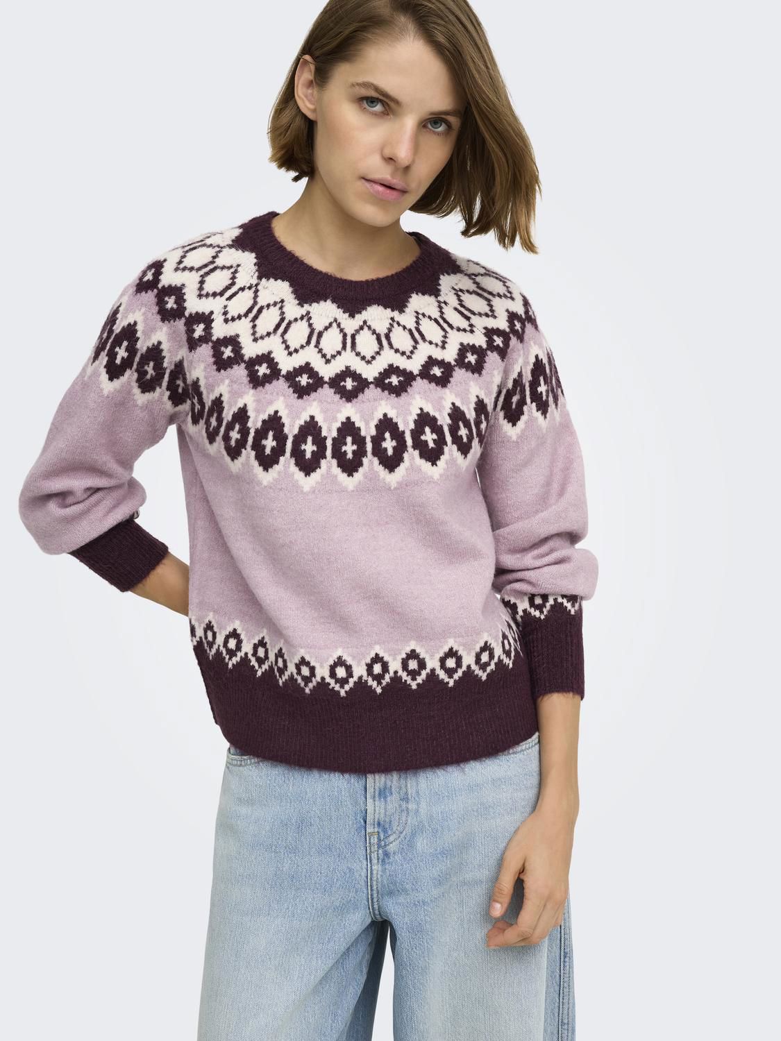 Onlrusty Ls Fair Isle O-Neck Bf Knt Lilla