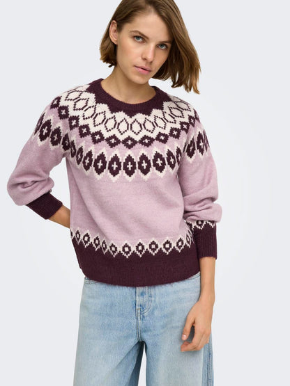 Onlrusty Ls Fair Isle O-Neck Bf Knt Lilla