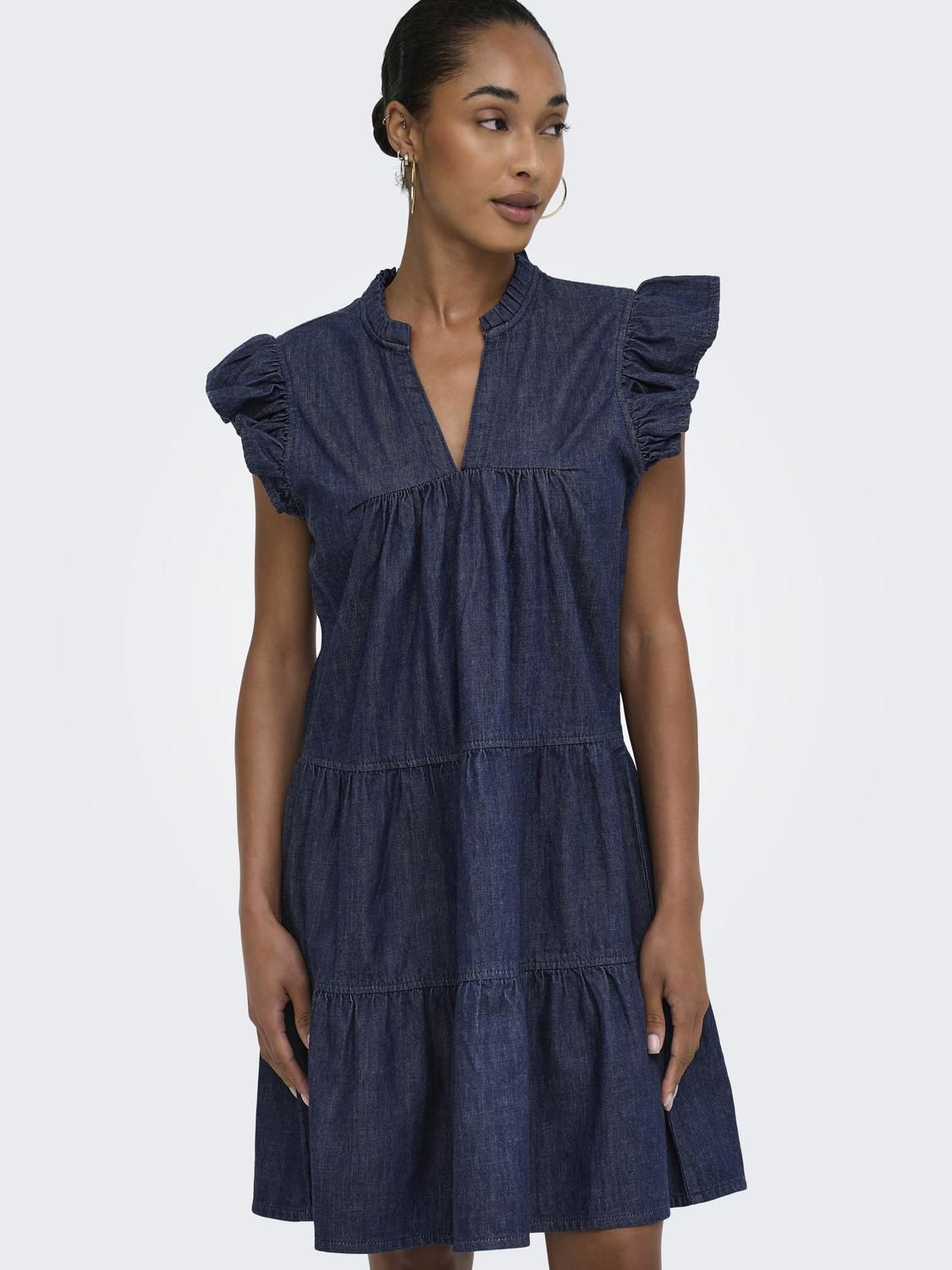 Onlshania S/l Frill Short Dnm Dress Noos Blå
