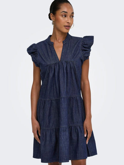 Onlshania S/l Frill Short Dnm Dress Noos Blå