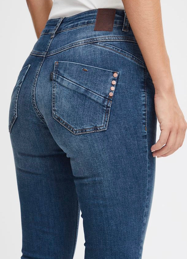 PZEMMA Highwaist Skinny Mellom Blå Denim