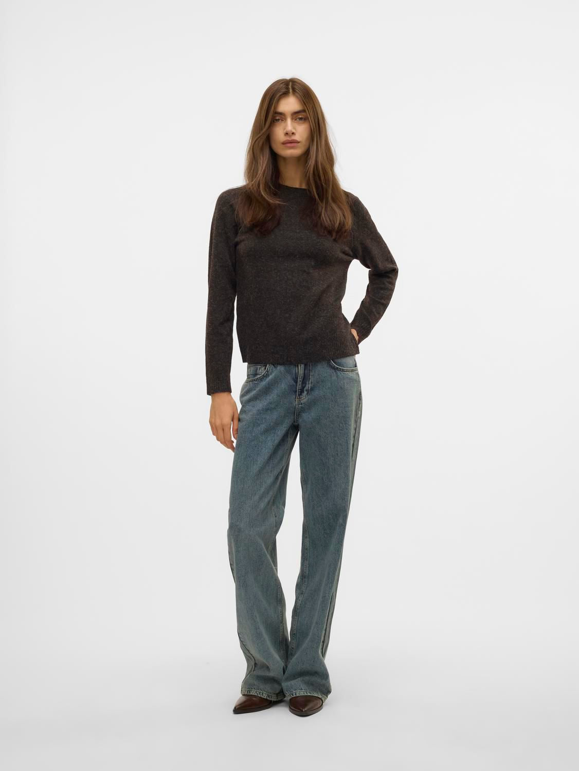 Vmdoffy Ls O-Neck Blouse Ga Noos Brun