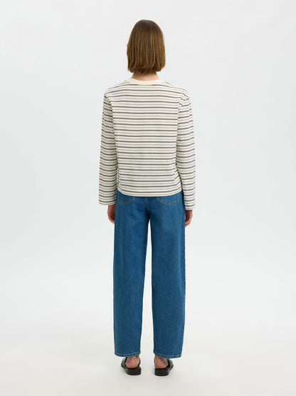 Slwessential Ls Striped Boxy Tee Noos Brun