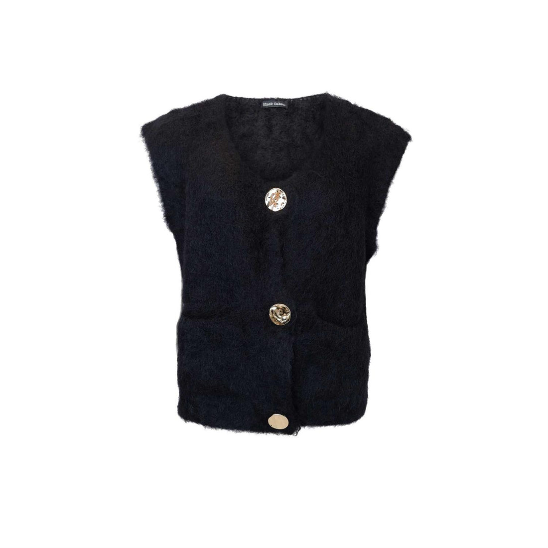 BCBJOERK KNITTED BUTTON VEST Svart