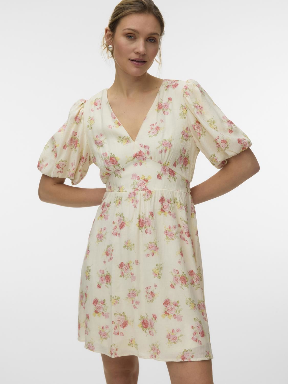 Vmbella 2/4 V-Neck Short Dress Wvn Grå