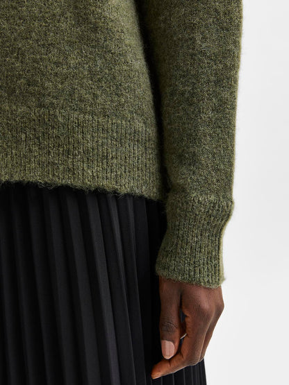 Slflulu Ls Knit O-Neck Noos Mellomgrønn