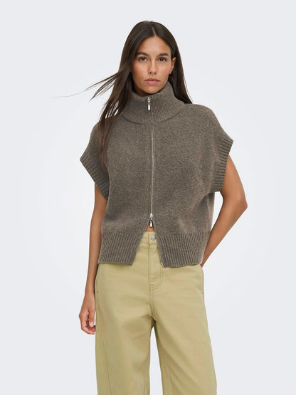 Jdylea S/l Hn 2way Zip Vest Knt Noos Grå