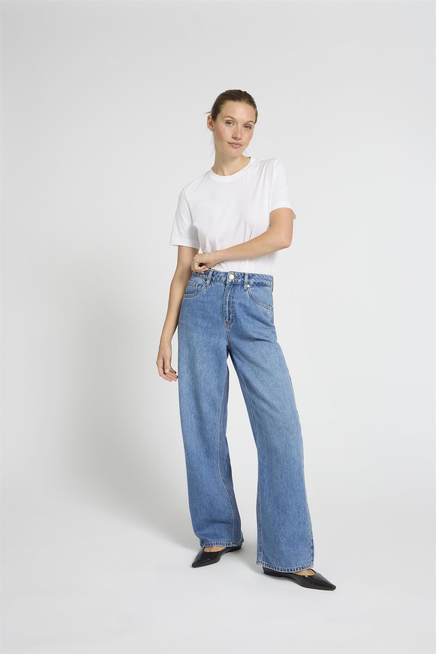Pzapril Uhw Jeans Wide Leg Blå