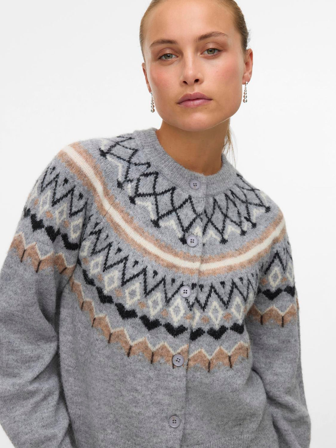 Vmtammy Ls O-Neck Nordic Cardigan Ga Grå