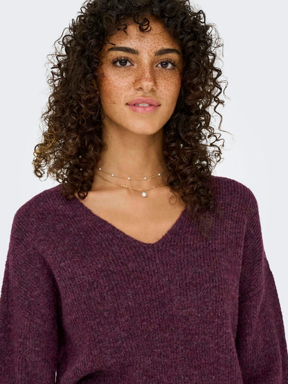 Onlcamilla V-Neck L/s Pullover Knt Noos Burgunder