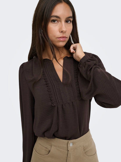 Jdyrachel Life L/s Pintuck Top Wvn Noos Brun