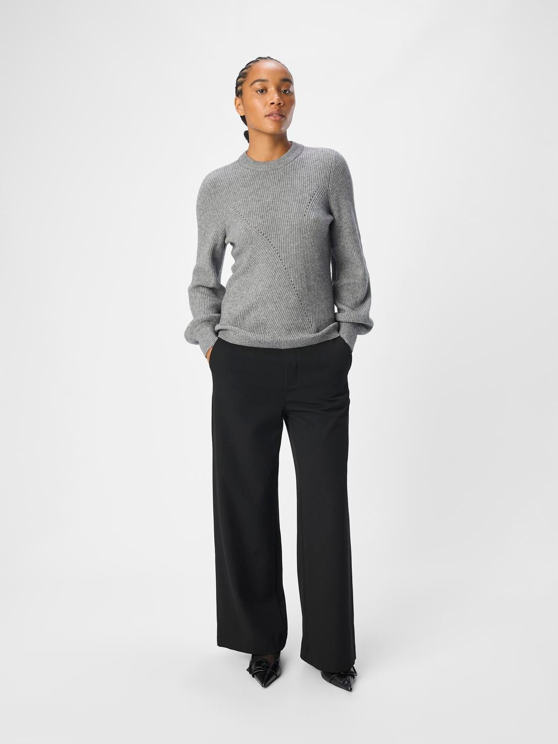 Objditte Re L/s Knit Pullover Noos Mellomgrå