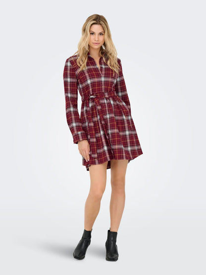 Onlwren Check Short Dress Wvn Burgunder