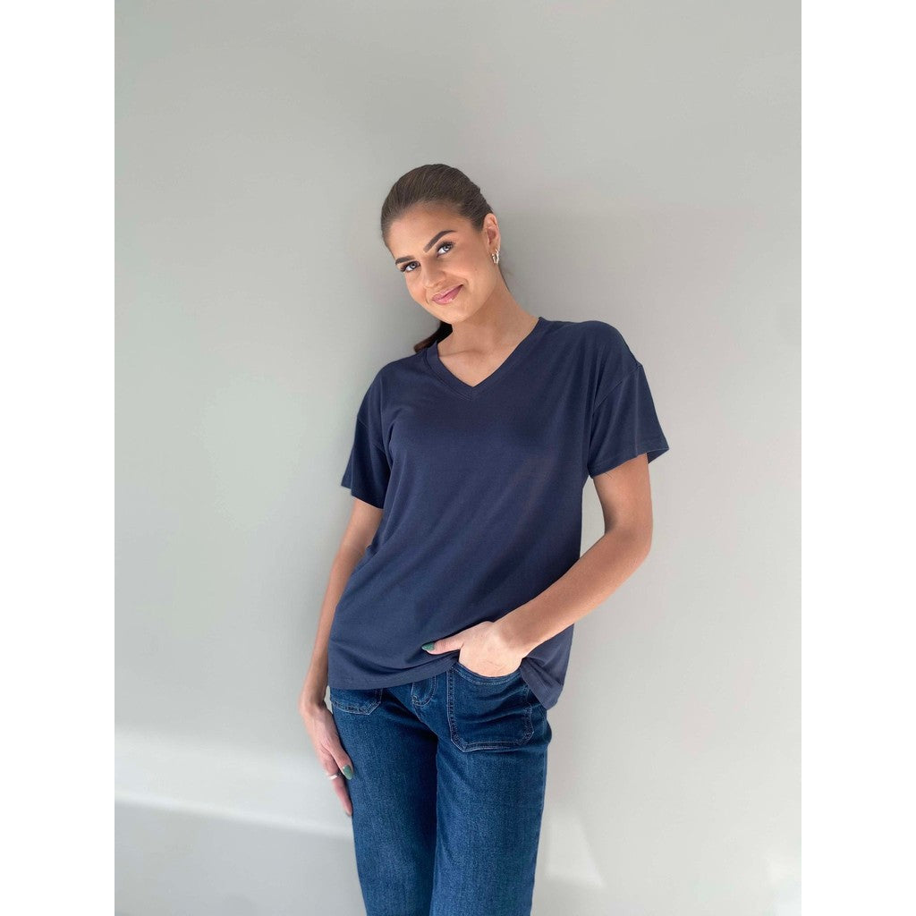Basic t-shirt v-hals Marine