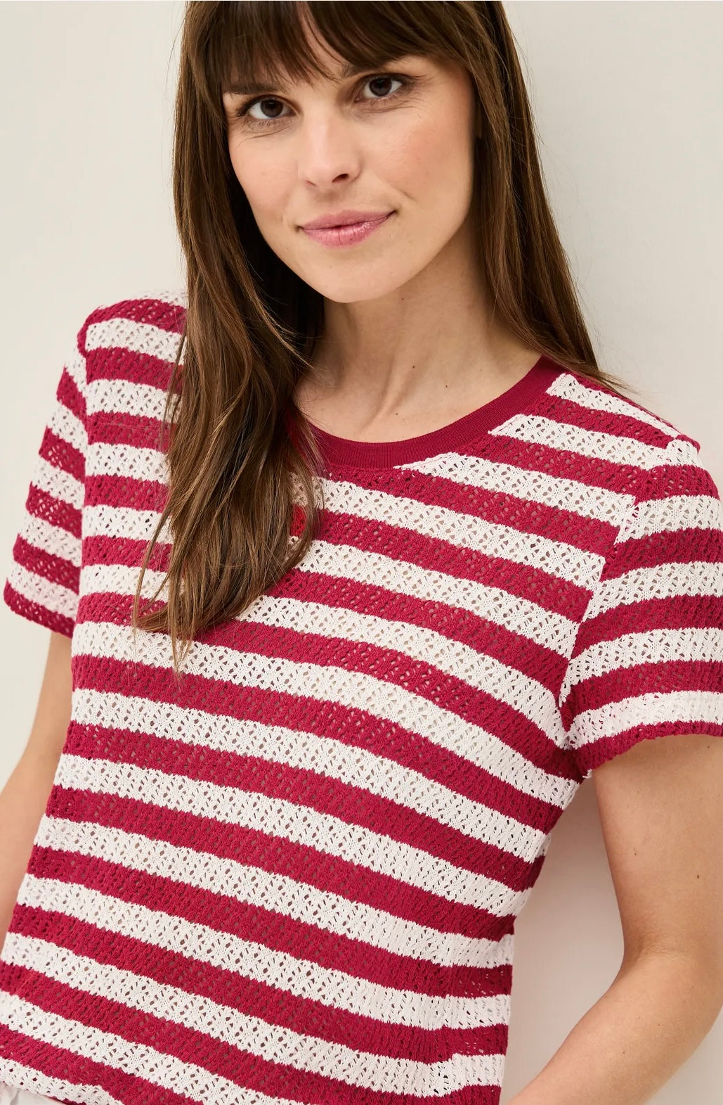 AJOUR STRIPE T-SHIRT Rød
