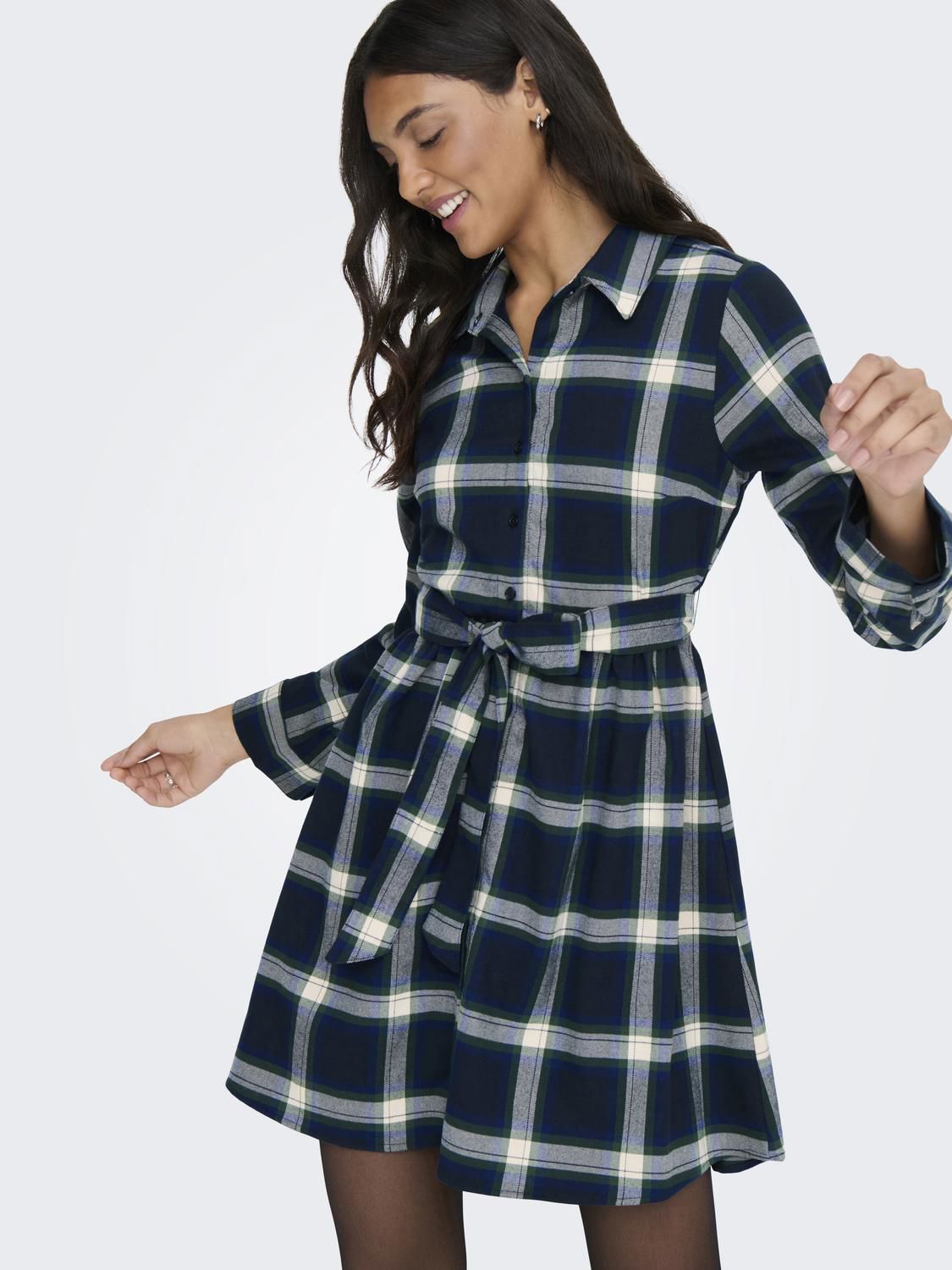 Onlwren Check Short Dress Wvn Blå