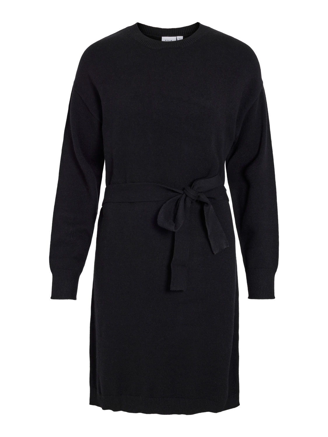 VIRIL O-NECK L/S BELT KNIT DRESS - NOOS Black