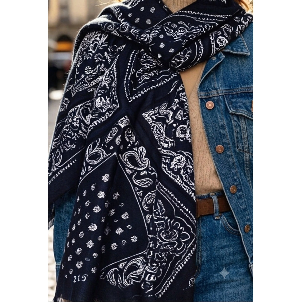 SCARF w/paisley Blå