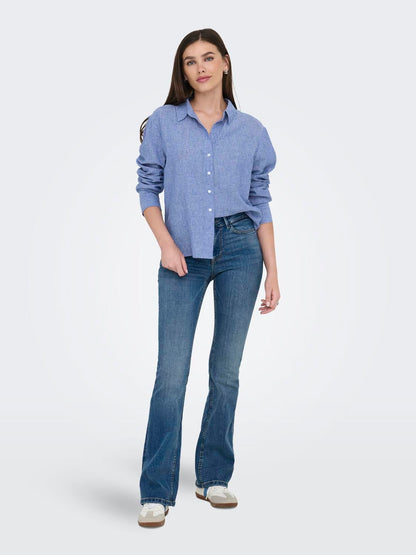 Jdymila L/s Loose Linen Shirt Wvn Dia Blå