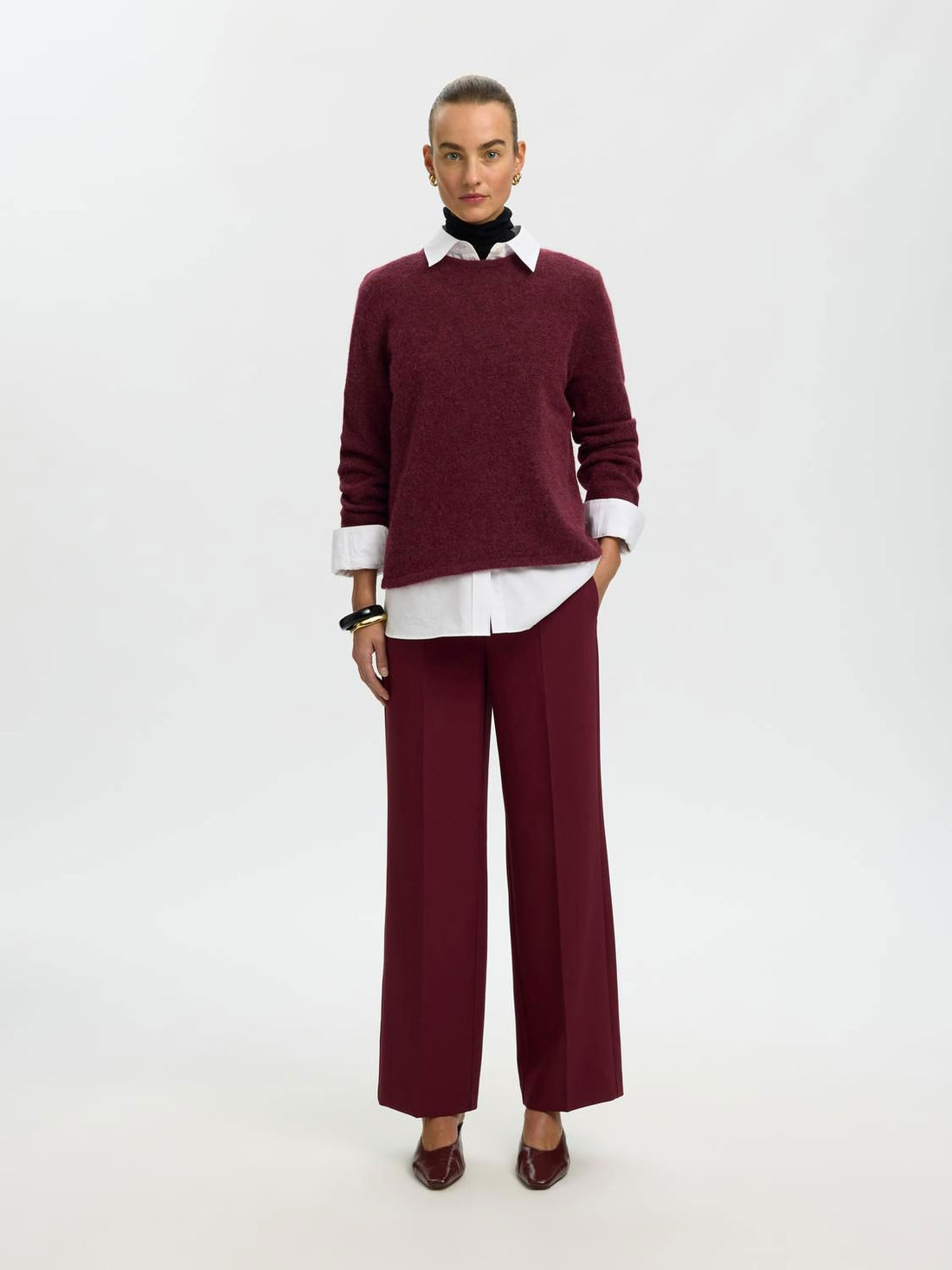 Slwlulu New Ls Knit O-Neck Noos Burgunder