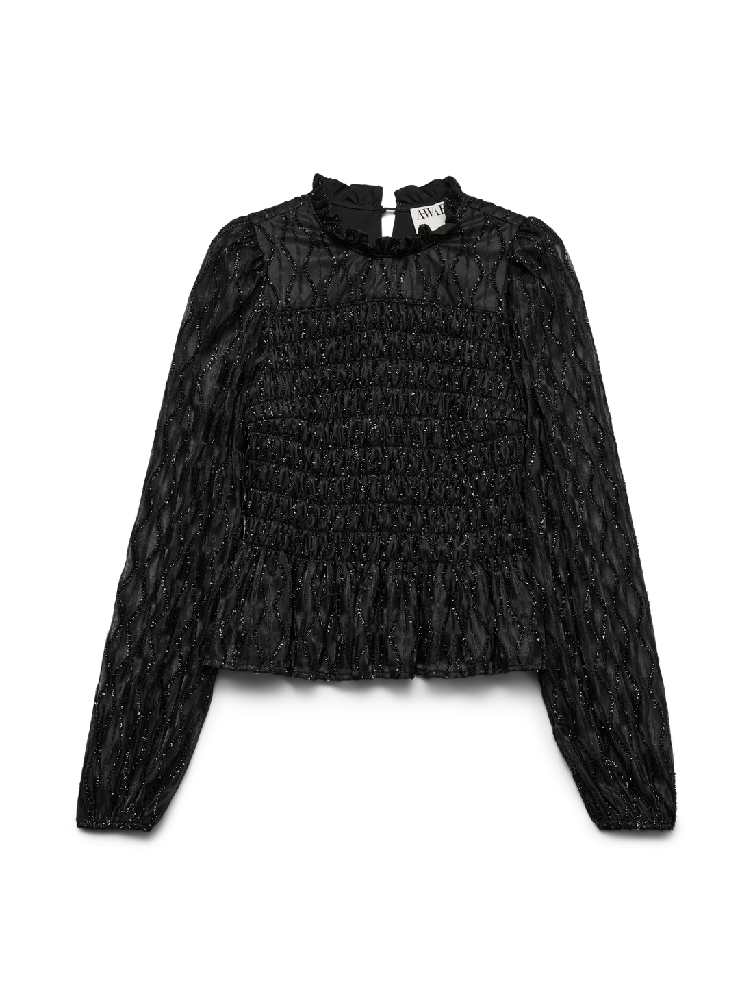 Awnolita Ls High Neck Smock Top Svart