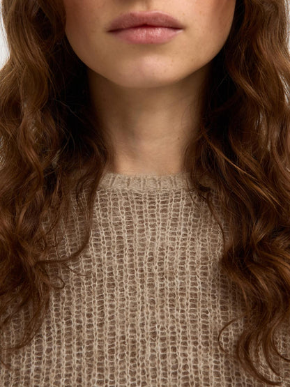 Slflulu Loose Ls Knit O-Neck Beige