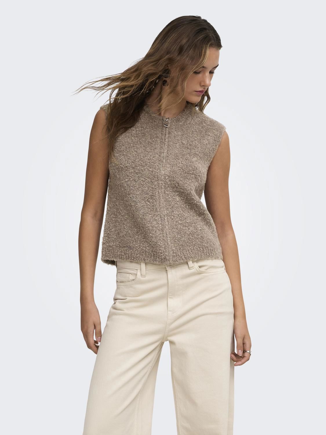 Onlbouble Sl O-Neck Zip Vest Knt Brun