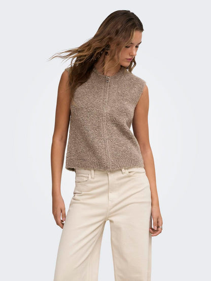 Onlbouble Sl O-Neck Zip Vest Knt Brun