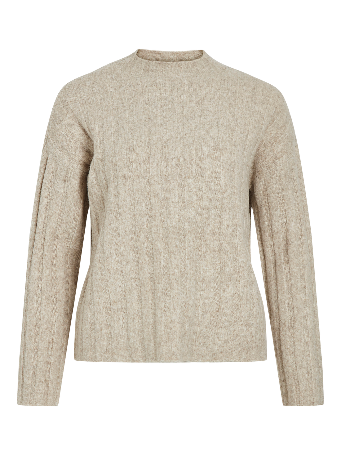 VIJANEY HIGHNECK L/S RIB KNIT TOP/R Natural Melange