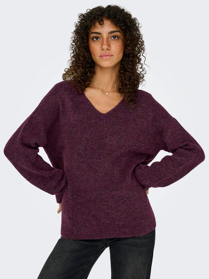 Onlcamilla V-Neck L/s Pullover Knt Noos Burgunder